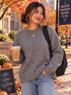 Jon & Anna Contemporary Gray Knit Crewneck Sweater Size XL Cozy Classic